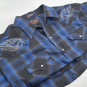 Big Man Plains Western Button-Down Shirt in Blue and Black Plaid